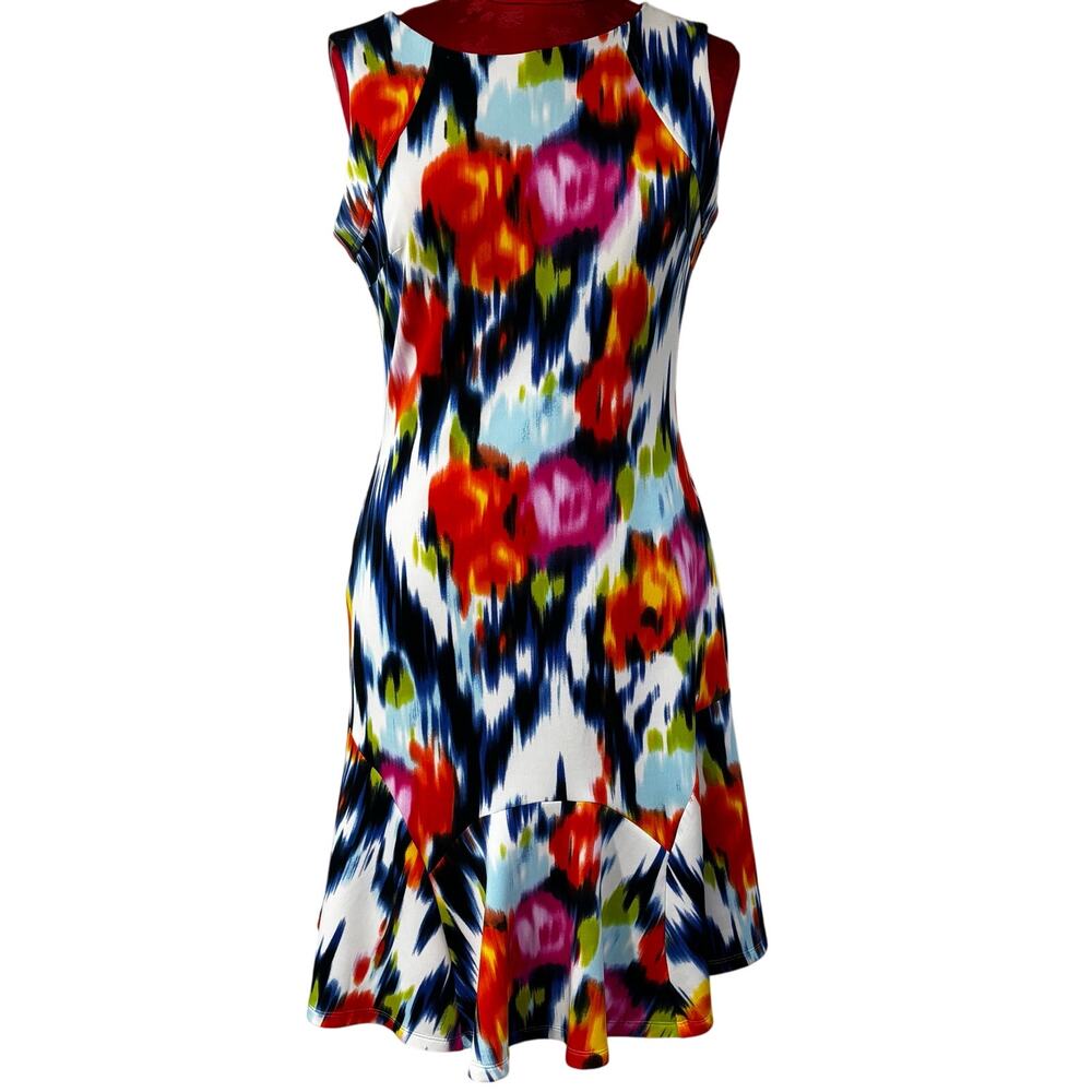 Maggie London sleeveless casual dress Size 6 pink orange blue multicolor flirty